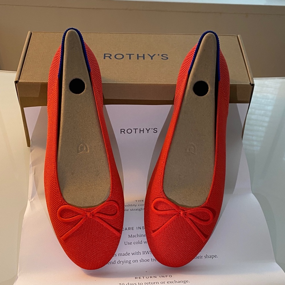 Rothy's Red Knit Ballet Flats with Bow Detail